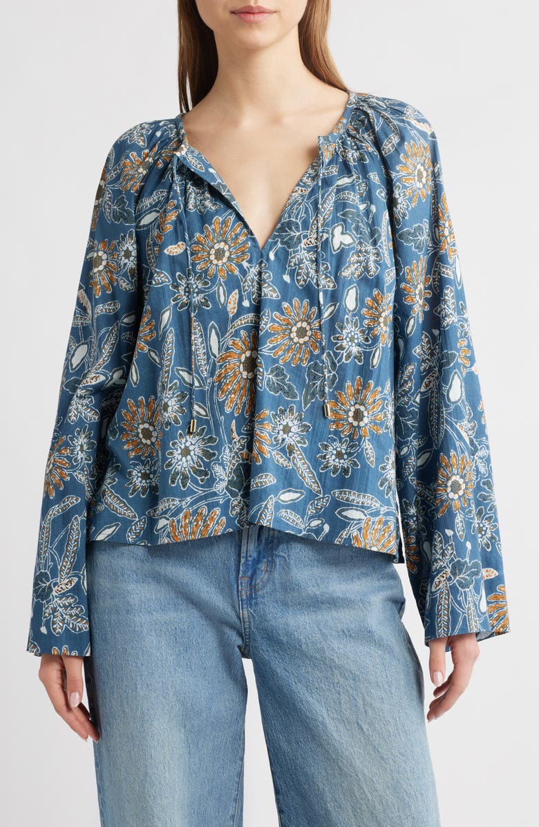 Cleobella Allison Print Tie Neck Organic Cotton Top, Main, color,
