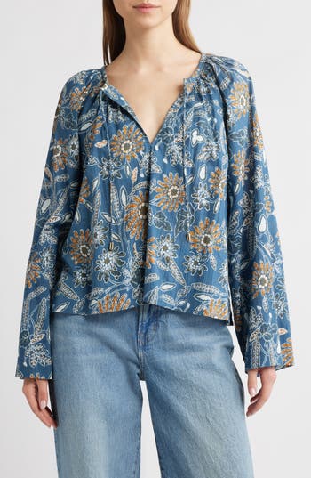 Cleobella Allison Print Tie Neck Organic Cotton Top