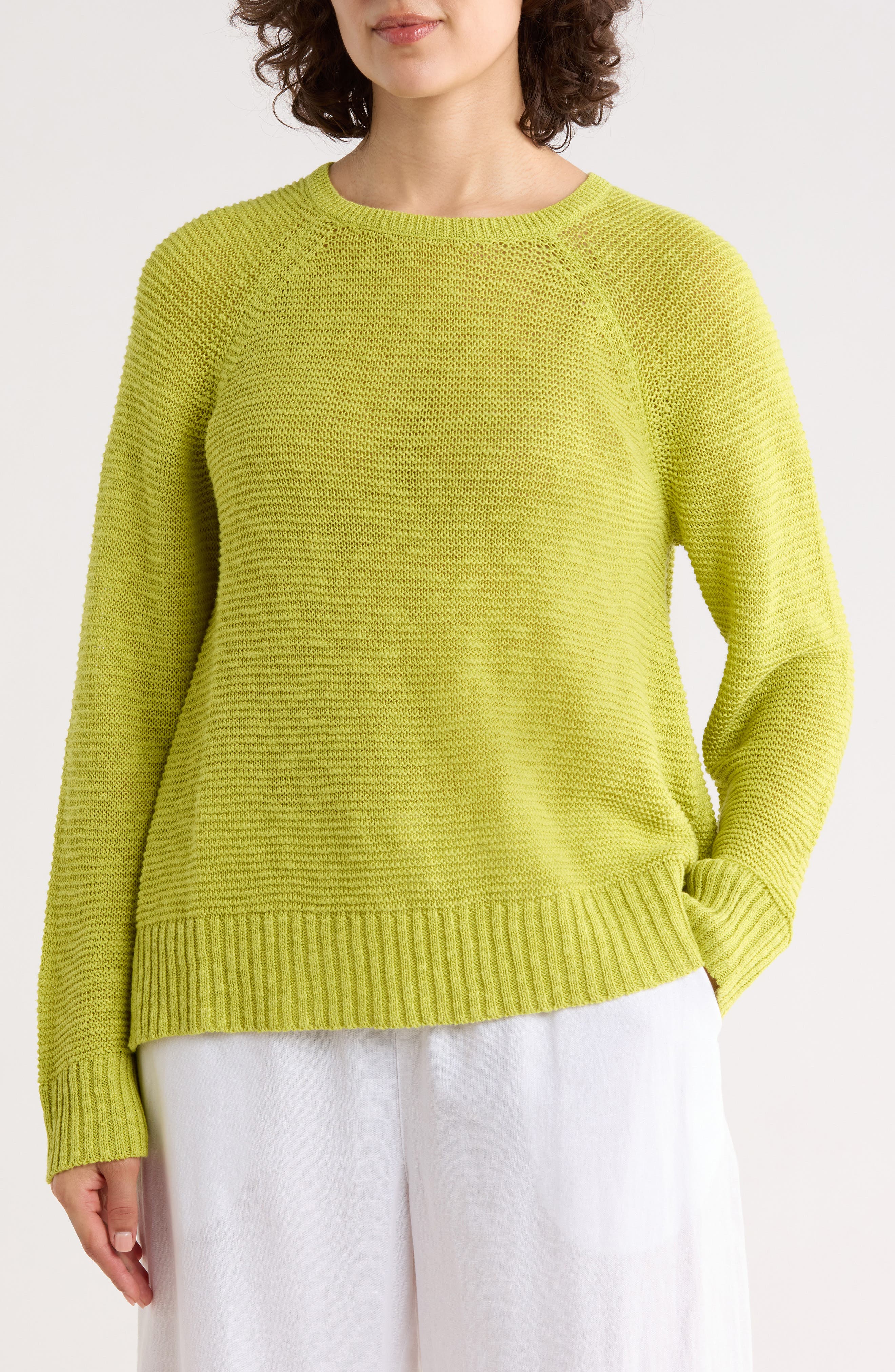 Eileen Fisher Raglan Sleeve Organic Linen & Organic Cotton Sweater