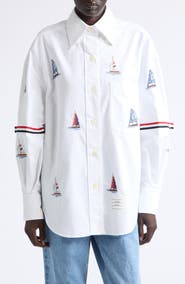 Thom Browne Supersize Embroidered Sailboat Button-Down Shirt