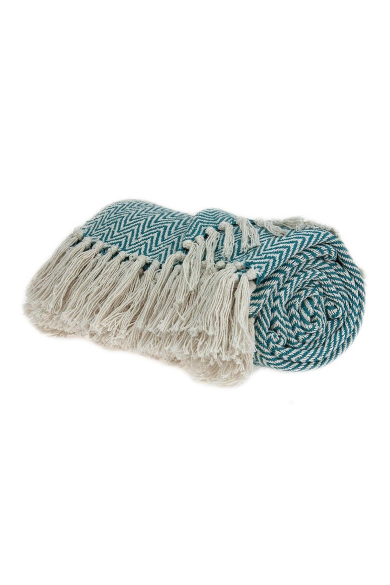Isla Transitional Blue Handloomed 52" x 67" Cotton Throw Blanket, Alternate, color, BLUE