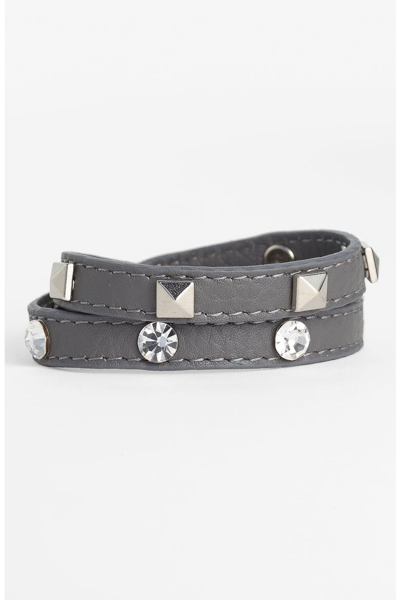 Leather Wrap Bracelet, Main, color, GREY/ SILVER