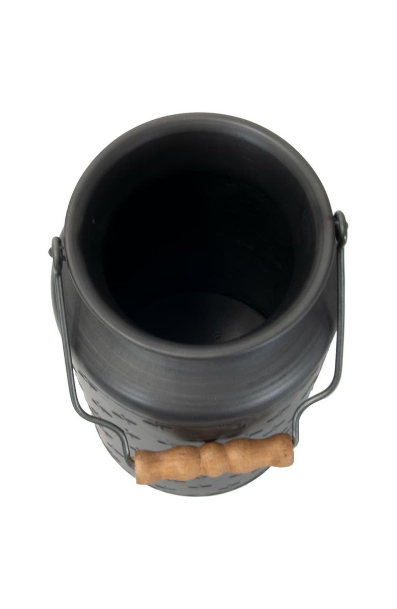 Foreside Home and Garden Black Galvanized Metal Decorative Vase with Wood Handle, Alternate, color, Black