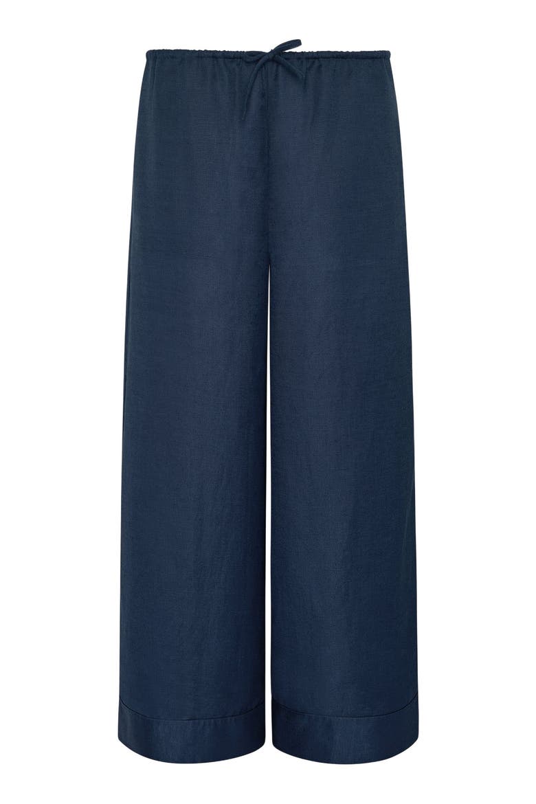 Air Linen Drawstring Wide Leg Pant, Alternate, color, Noir Navy