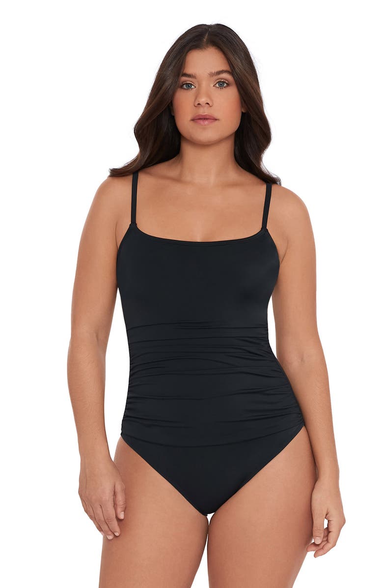 S3 Classic Shirred Front One Piece Swimsuit, Main, color, Onyx Black