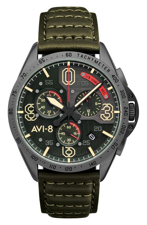 P-51 Mustang Blakeslee Chronograph Leather Strap Watch, 43mm