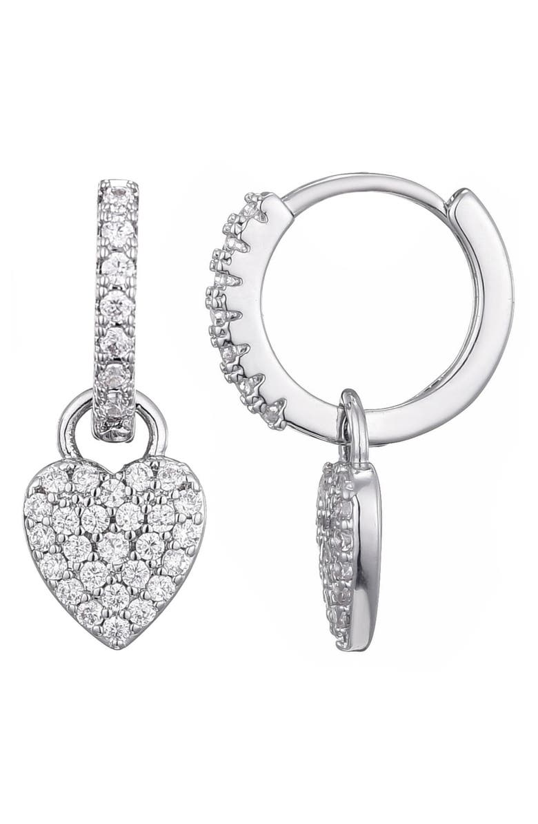 Adornia Cubic Zirconia Heart Drop Huggie Hoop Earrings, Main, color, Silver