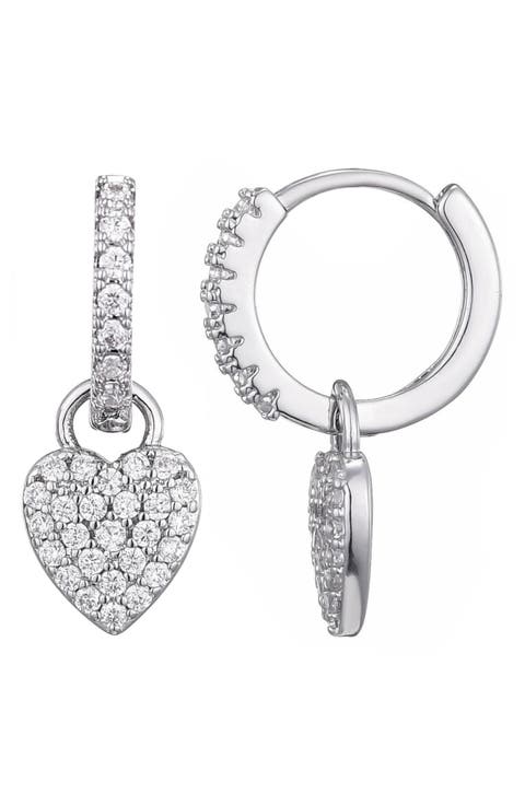 Cubic Zirconia Heart Drop Huggie Hoop Earrings