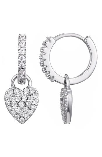 Adornia Cubic Zirconia Heart Drop Huggie Hoop Earrings In Metallic