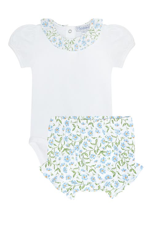 Nellapima Blue Vines Print Bodysuit Set In White