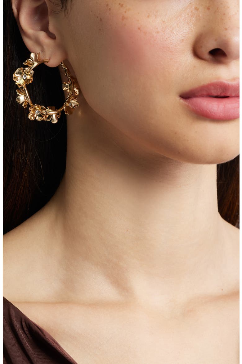 Crystal Floral Hoop Earrings, Alternate, color, CLEAR- GOLD