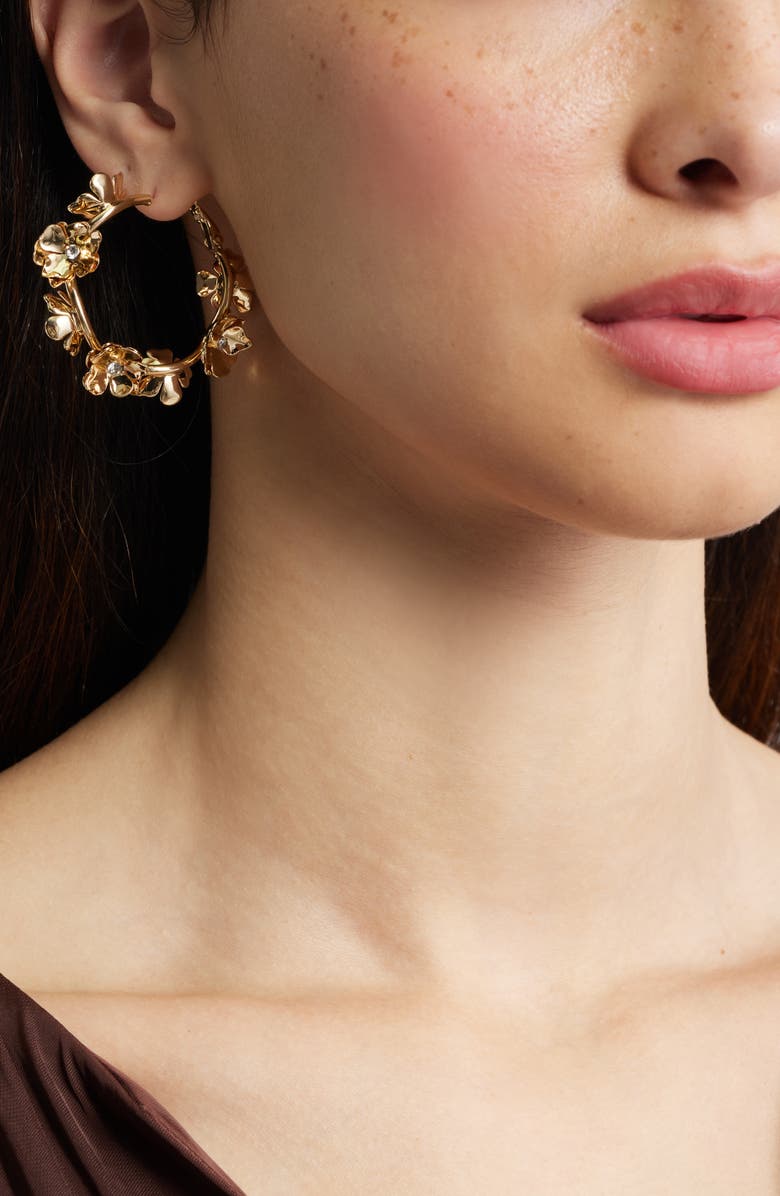 Nordstrom Crystal Floral Hoop Earrings, Alternate, color, Clear- Gold