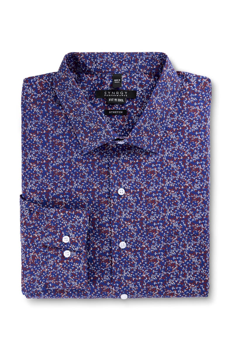 Big & Tall Abstract Print Performance Dress Shirt, Main, color, NAVY