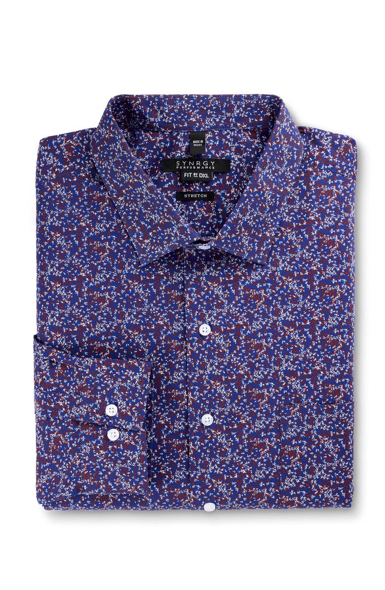 Synrgy by DXL Big & Tall Abstract Print Performance Dress Shirt, Main, color, Navy