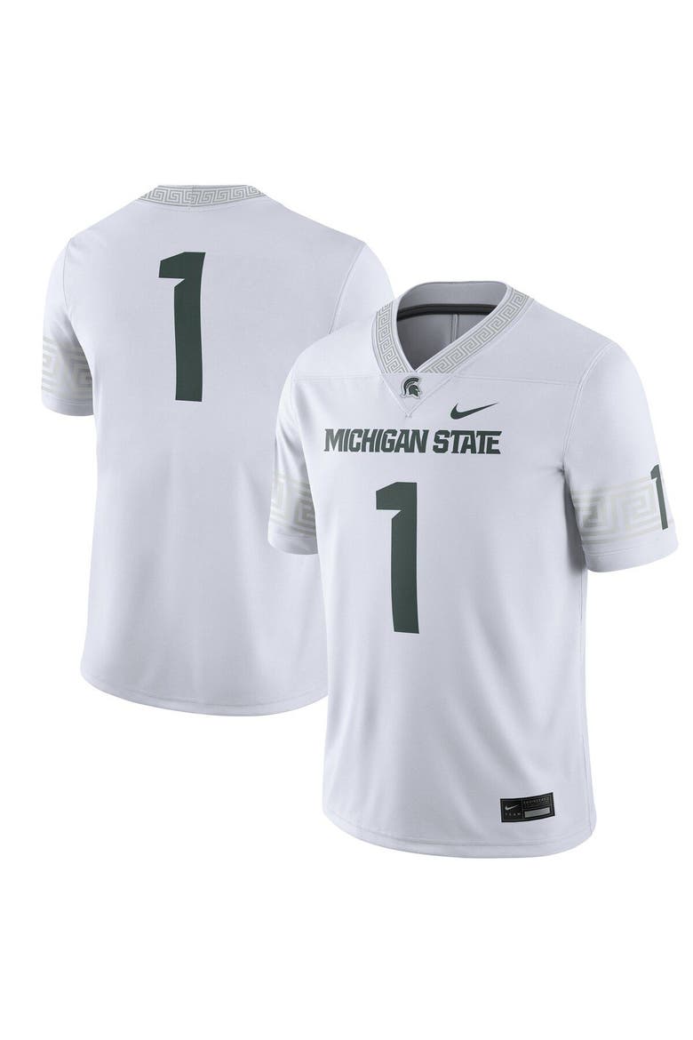 Men's Nike #1 White Michigan State Spartans Football Game Jersey, Main, color, White