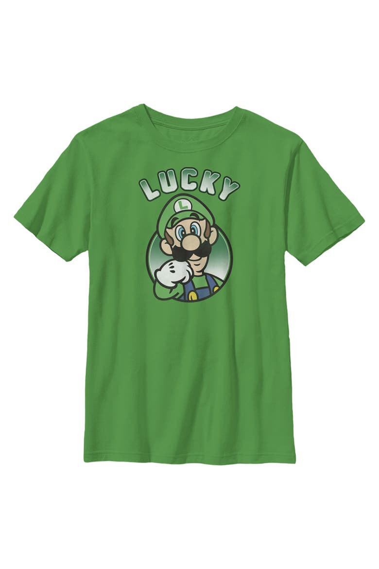 Boy's Nintendo Super Mario St. Patrick's Day Lucky Luigi Retro Graphic Tee, Main, color, Kelly Green