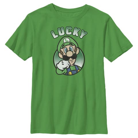 Boy's Nintendo Super Mario St. Patrick's Day Lucky Luigi Retro  Graphic T-Shirt