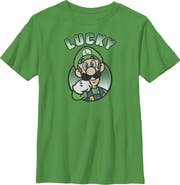 NINTENDO Boy's Nintendo Super Mario St. Patrick's Day Lucky Luigi Retro Graphic Tee