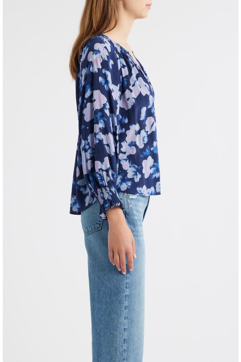 Mariah Floral Smocked Button-Up Peasant Top, Alternate, color, MIDNIGHT PEONY