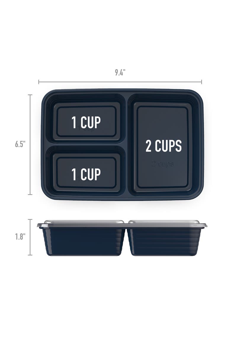 Prep 3-Compartment Meal Prep Containers - Navy Blue, Alternate, color, NAVY BLUE