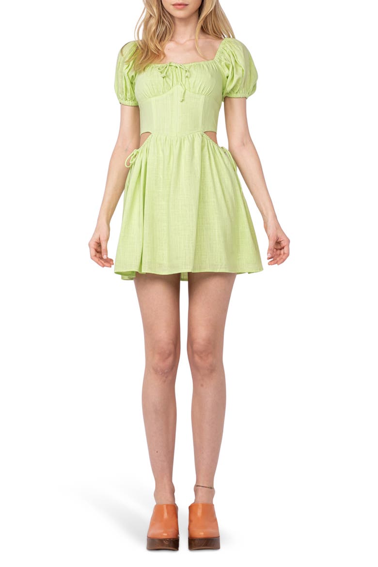 Square Neck Puff Sleeve Minidress, Main, color, LIGHT GREEN