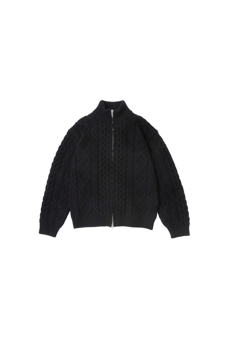 vowels Cable Knit Zip Up, Main, color, Black