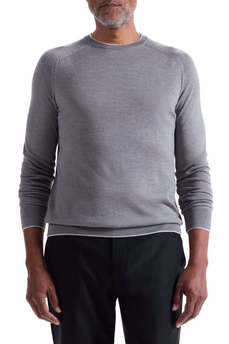 Tipped Merino Wool, Silk & Linen Crewneck Sweater, Main, color, ZINC