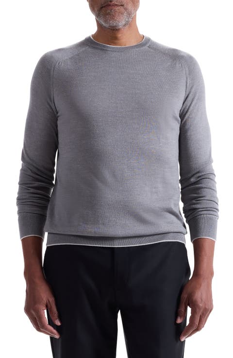 Tipped Merino Wool, Silk & Linen Crewneck Sweater
