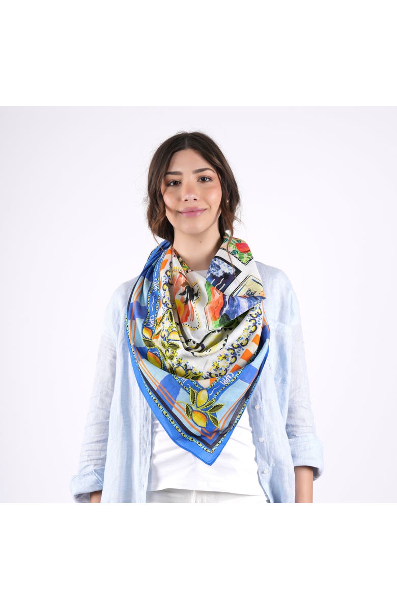 Vismaya Capri Postcard Square Scarf, Alternate, color, Blue