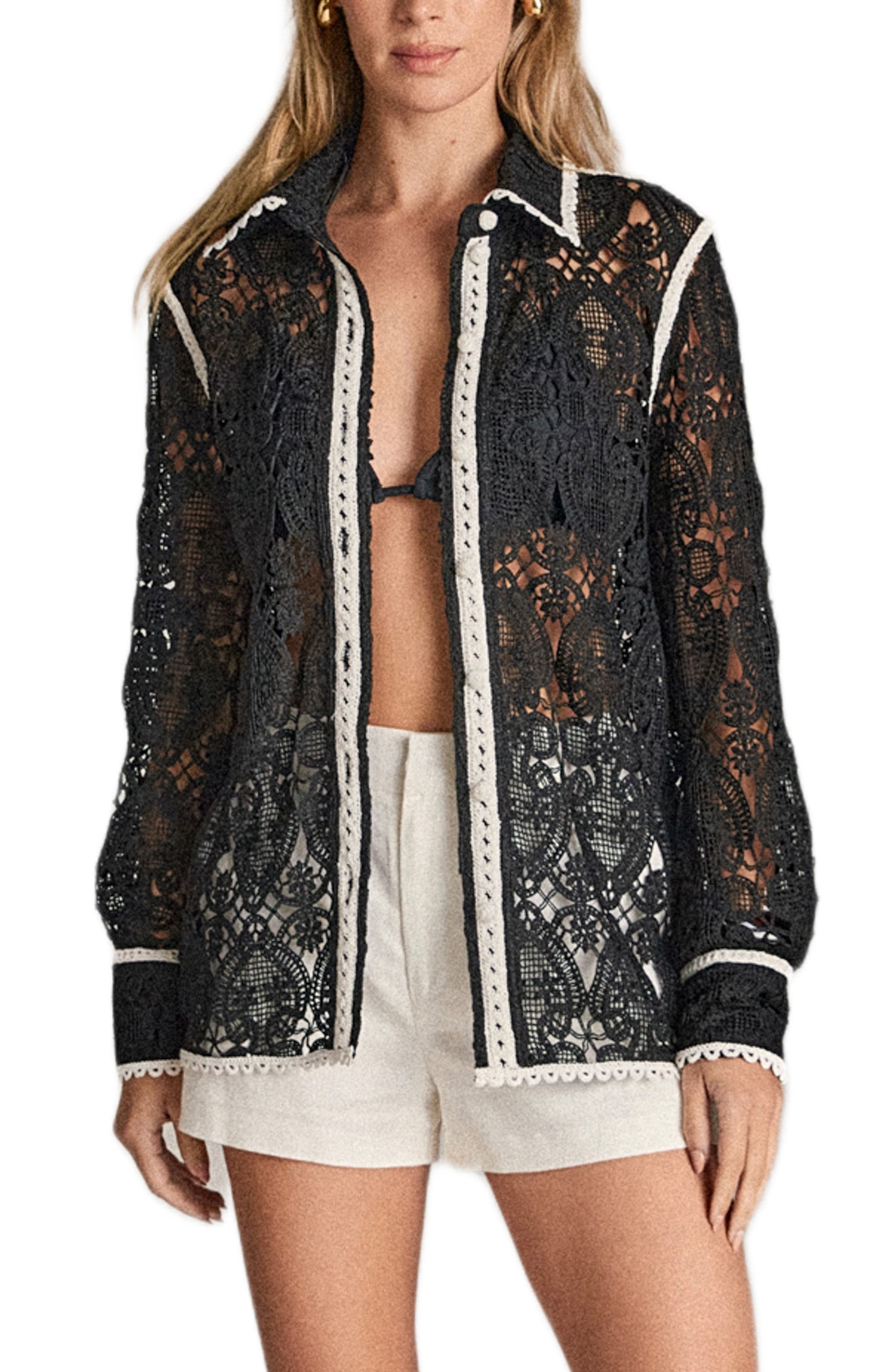 English Factory Crochet Button-Up Shirt