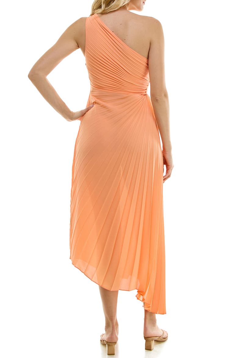 One Shoulder Pleat Midi Dress, Alternate, color, CANTALOUPE