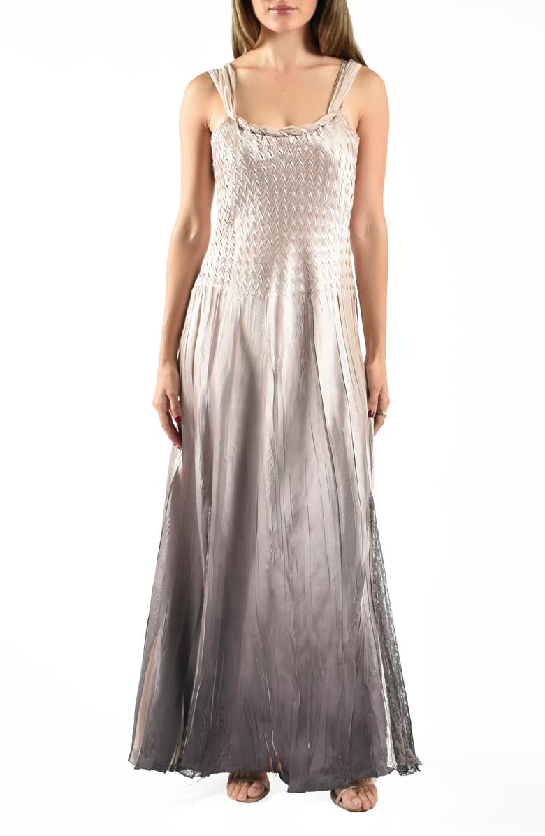Komarov Ombré Charmeuse & Chiffon Gown, Main, color, 