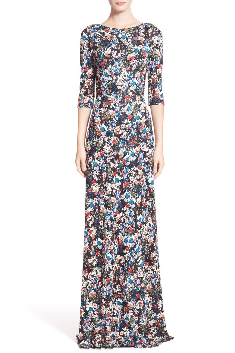 'Valentina' Floral Print Jersey Gown, Main, color, PINK/ MULTI