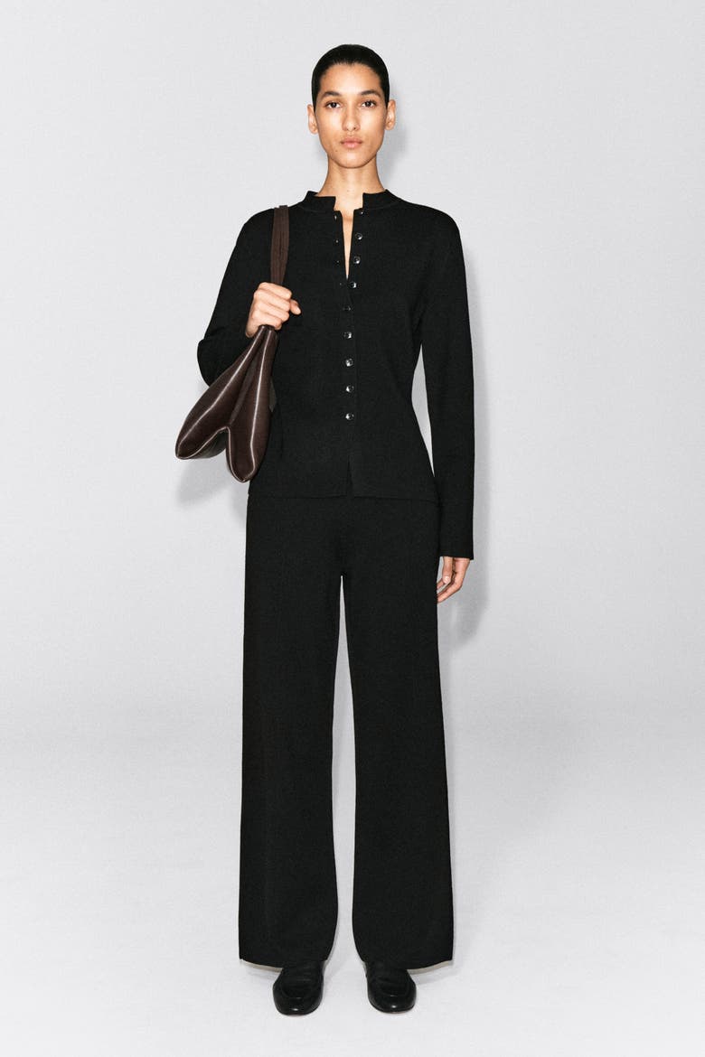Merino Wool Blend Straight-Leg Pants, Alternate, color, BLACK