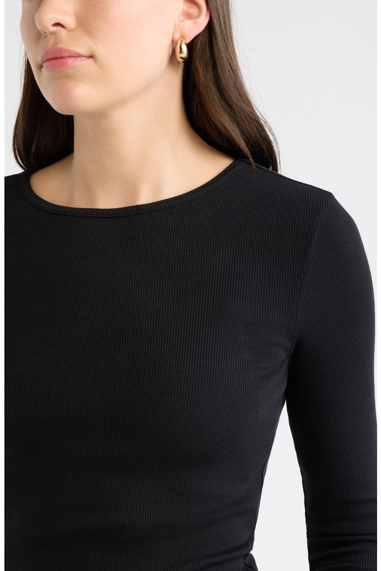 Rib Crewneck Long Sleeve Top, Alternate, color, BLACK