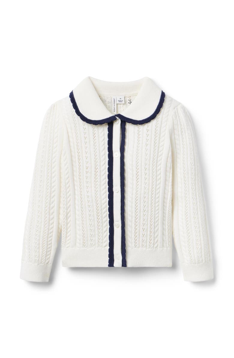 Janie and Jack Pointelle Scalloped Trim Cardigan, Main, color,
