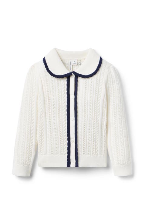 Pointelle Scalloped Trim Cardigan (Little Kid & Big Kid)