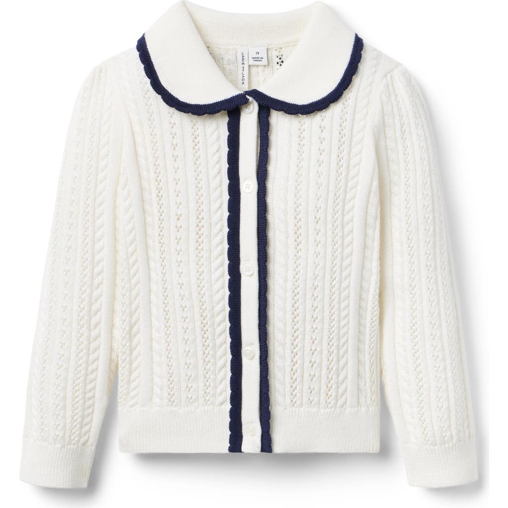 Janie And Jack Pointelle Scalloped Trim Cardigan In White