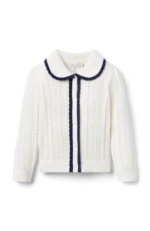 Janie And Jack Pointelle Scalloped Trim Cardigan In Neutral