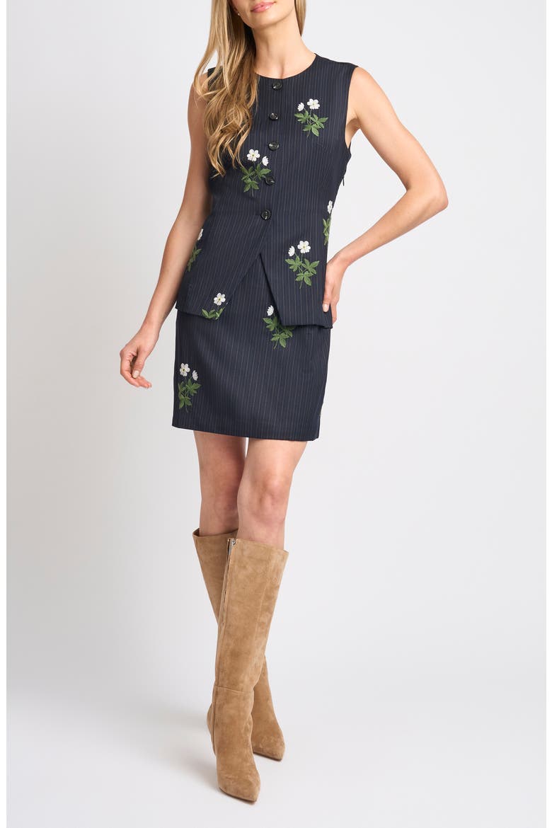 Jace Embroidered Pinstripe Dress, Main, color, INDIGO NIGHT