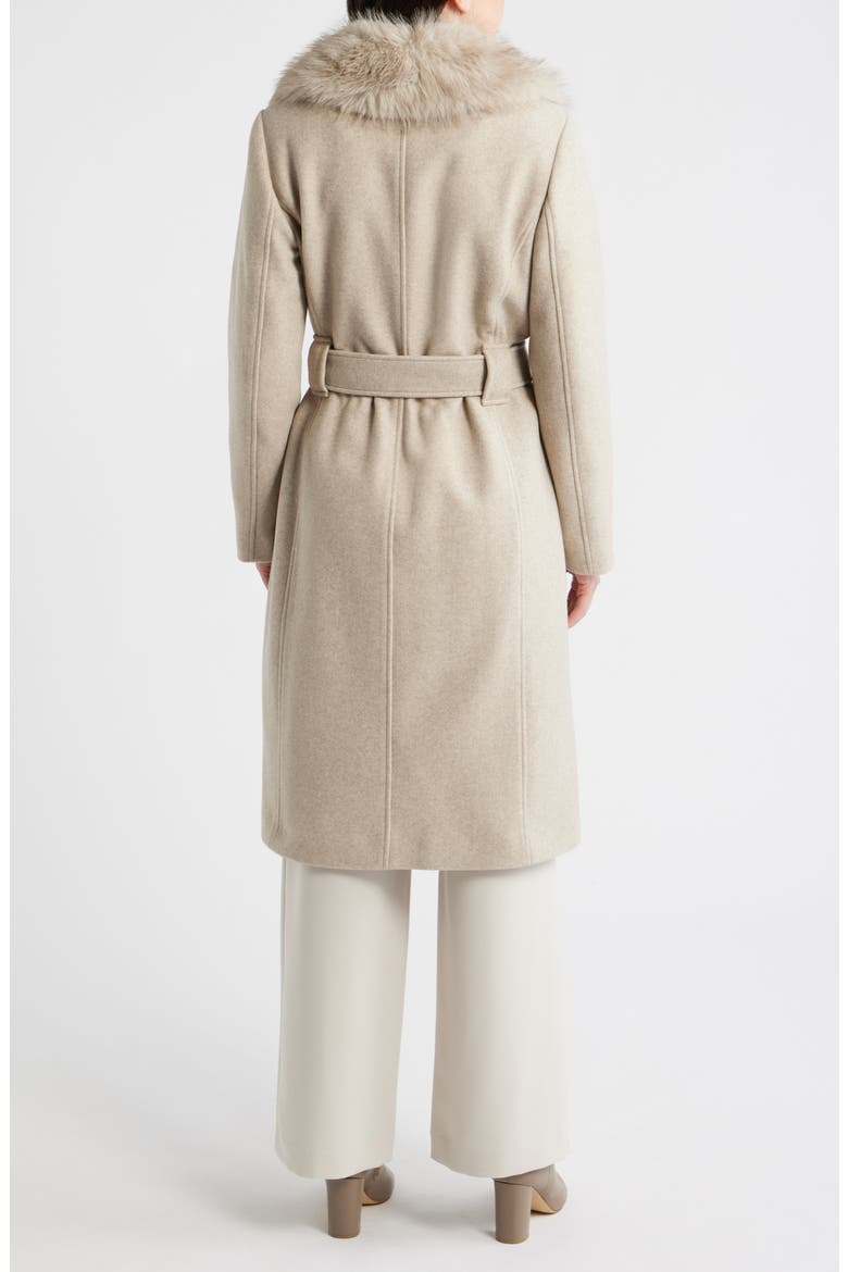 Belted Wrap Coat with Faux Fur Collar, Alternate, color, OATMEAL