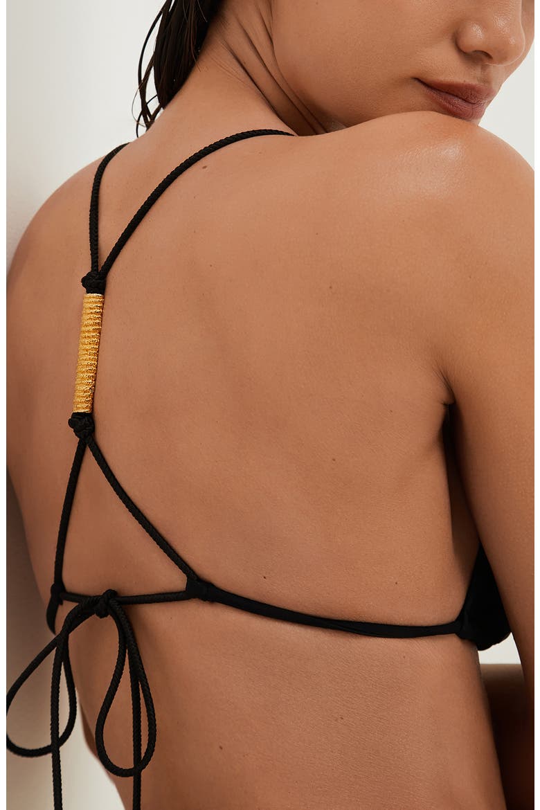 Stacy T-Back Beaded Triangle Bikini Top, Alternate, color, BLACK