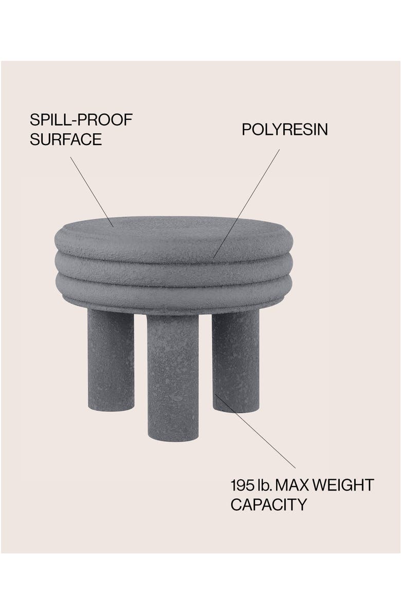 JONATHAN Y Rashida Modern Round Polyresin Indoor/Outdoor Low Accent Coffee Table, Chunky Ribbed Tripod Base, All-Weather, Alternate, color, Gray Frosted