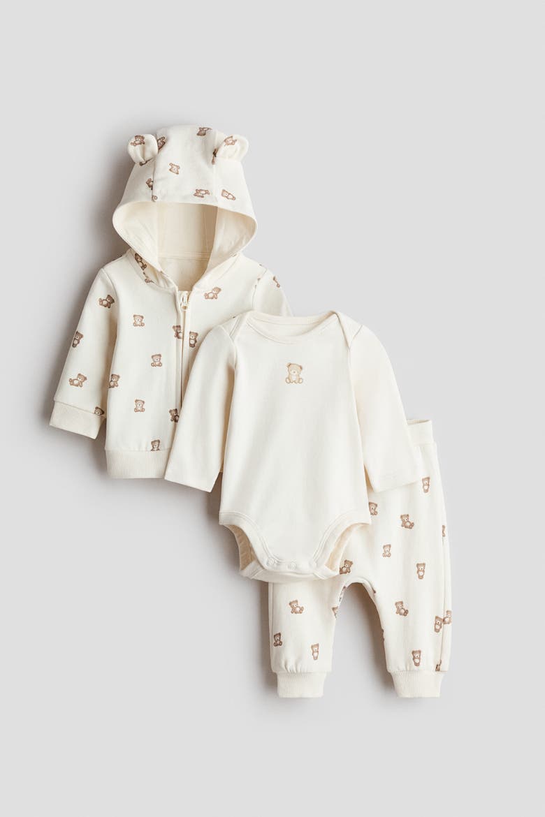 3-piece Cotton Set, Main, color, Light beige/teddy bears