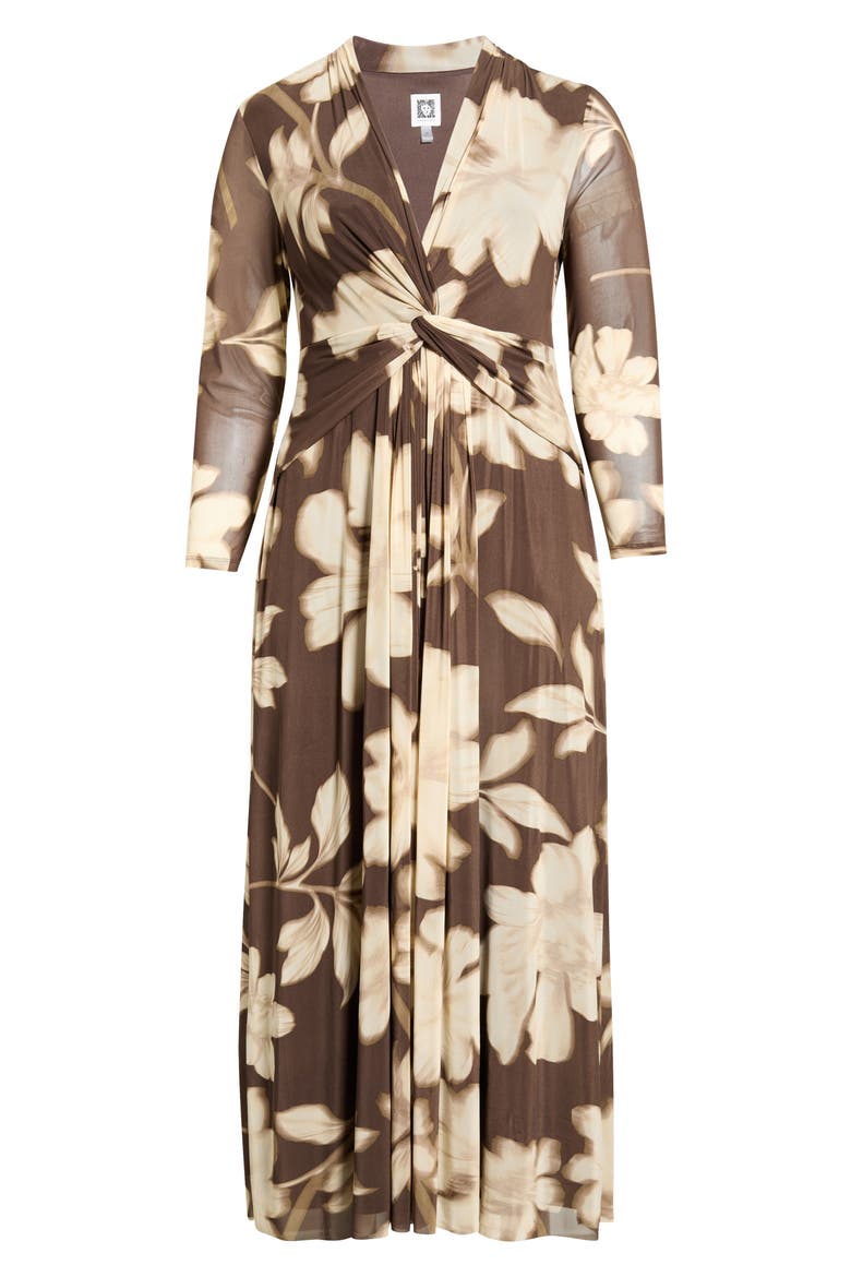 Floral Print Twist Front Long Sleeve Maxi Dress, Alternate, color, MOLASSES MULTI