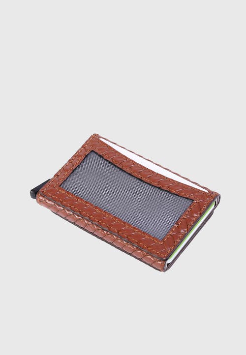 Furniq Uk Genuine Leather Weave Pattern Card Holder In Brown