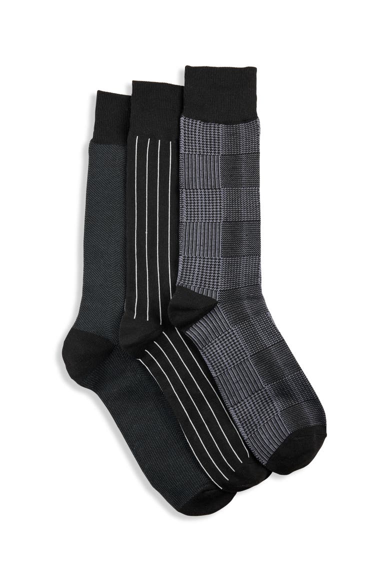 Big & Tall 3-Pk Classic Printed Dress Socks, Main, color, BLACK MULTI