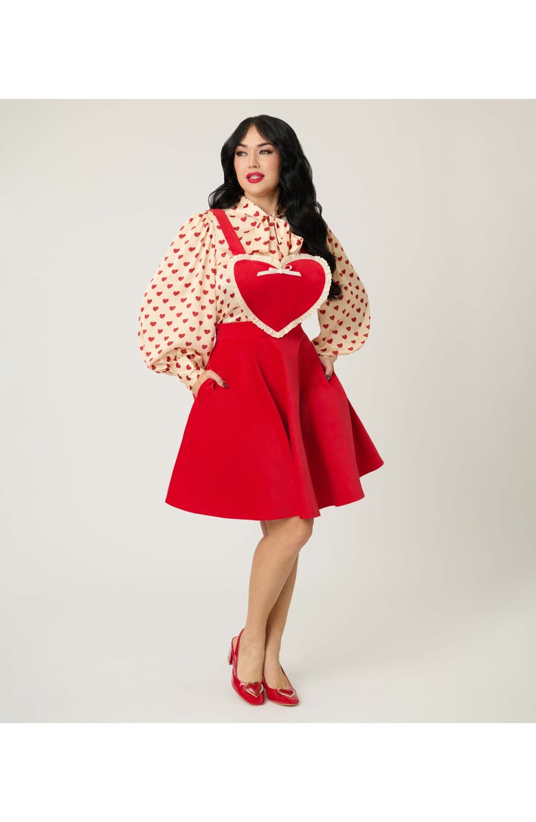 Unique Vintage Bib Pinafore Skirt, Alternate, color, Red Solid