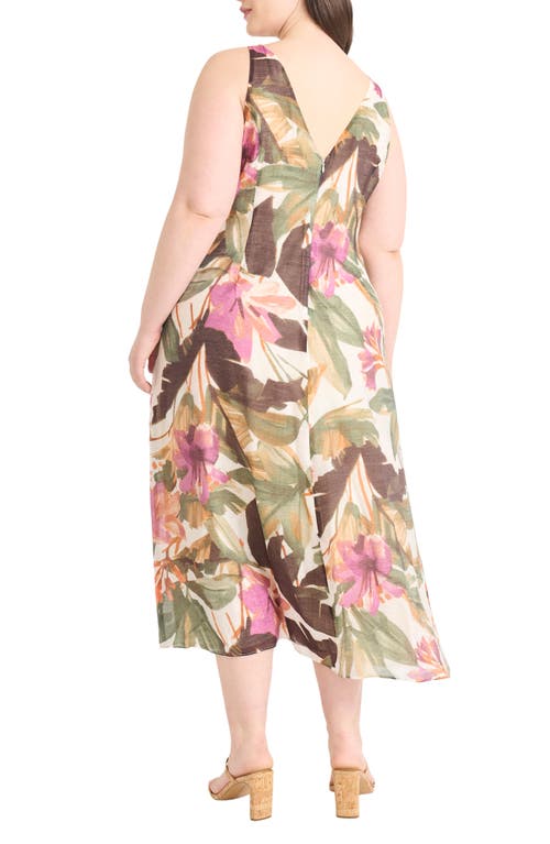 Maggy London Plus Size Printed Sleeveless Midi Dress In Brown