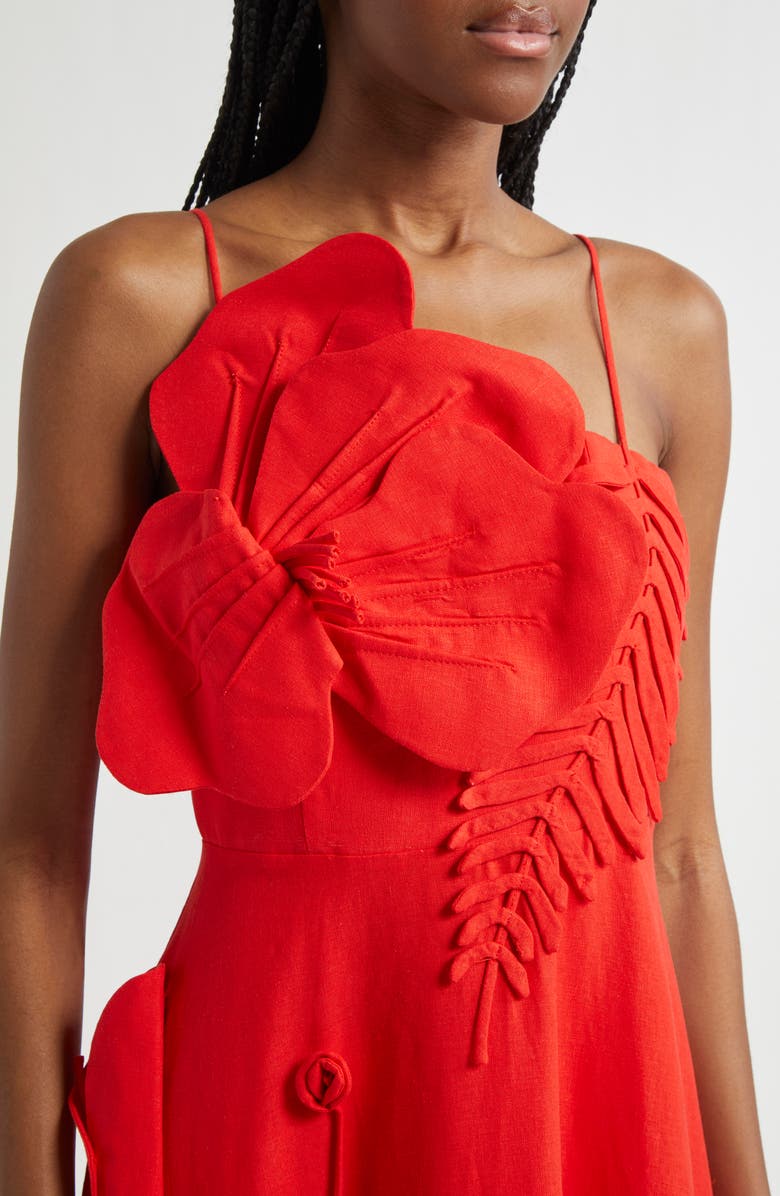 FARM Rio Red Garden Linen Blend Cocktail Midi Dress, Alternate, color, 